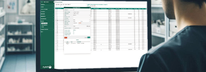 Illustration of a PyRAT user managing drug registers with the pharmacy add-on module