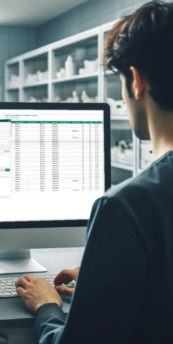 Illustration of a PyRAT user managing drug registers with the pharmacy add-on module