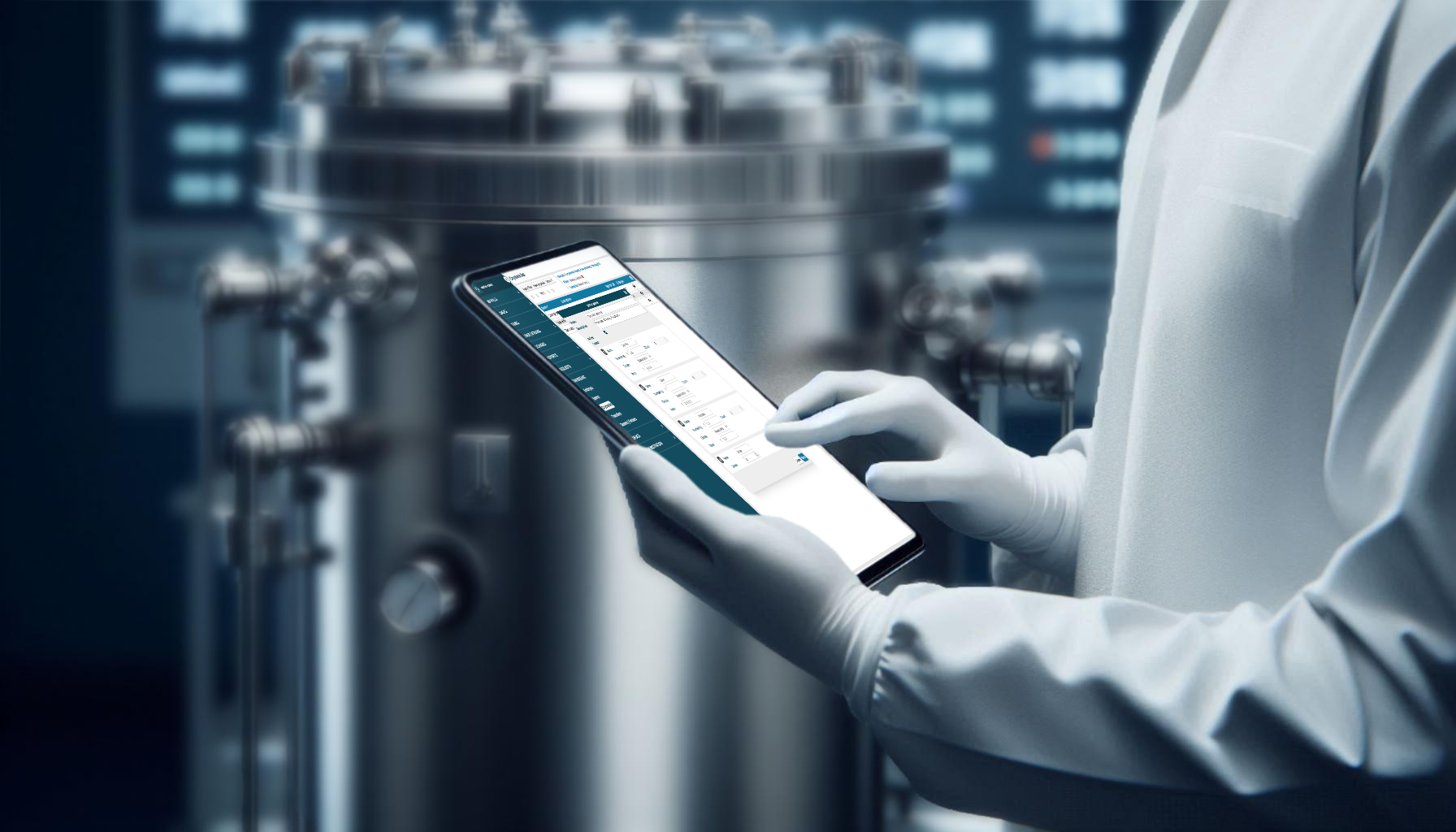 PyRAT app displaying transgenic cryotank data on a tablet, used by a scientist for efficient management.